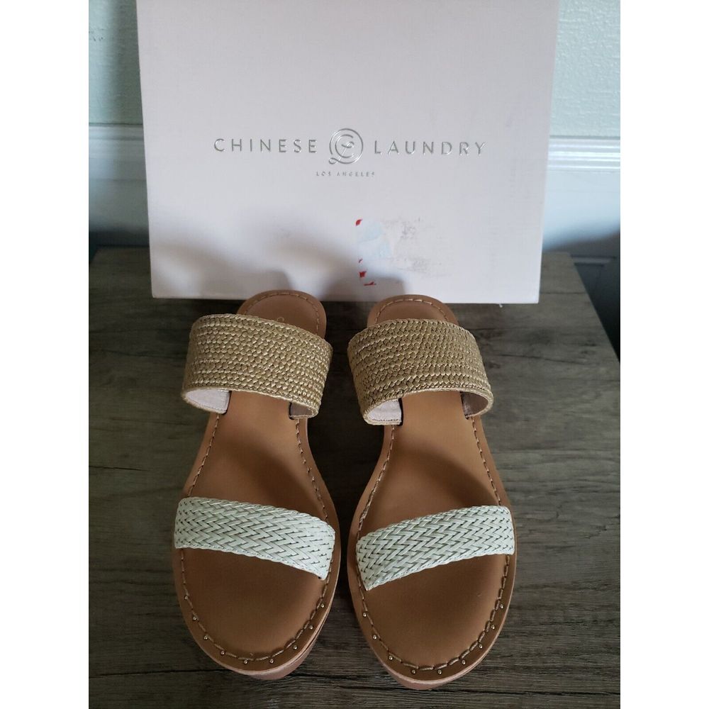 Chinese Laundry Women's Wedge Sandal, Tan/Cream, 7.5
